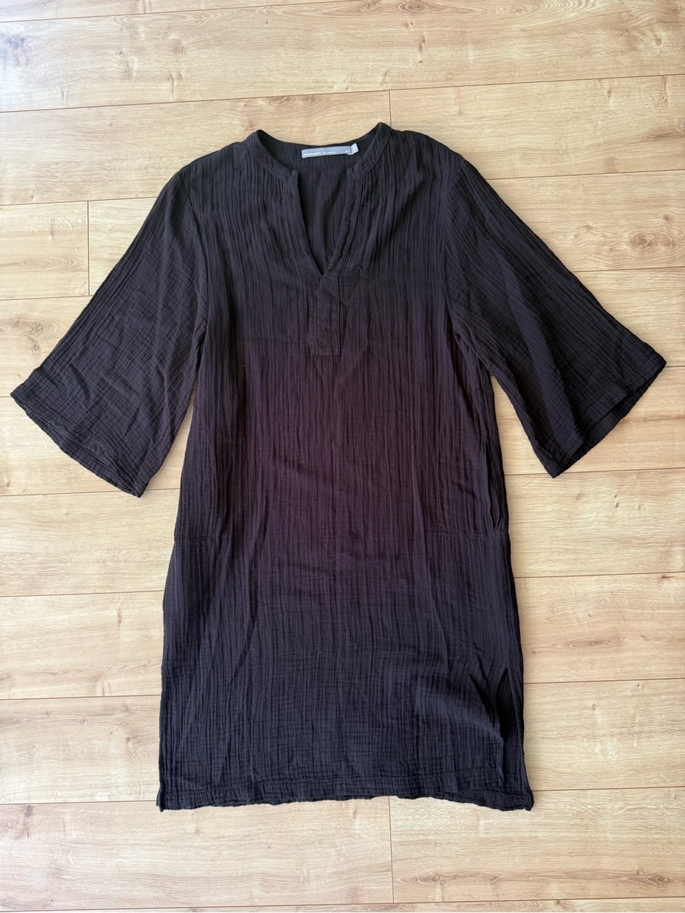 Ocean + Main Los Angeles Black Cotton Gauze Midi Dress M/L Boho USA